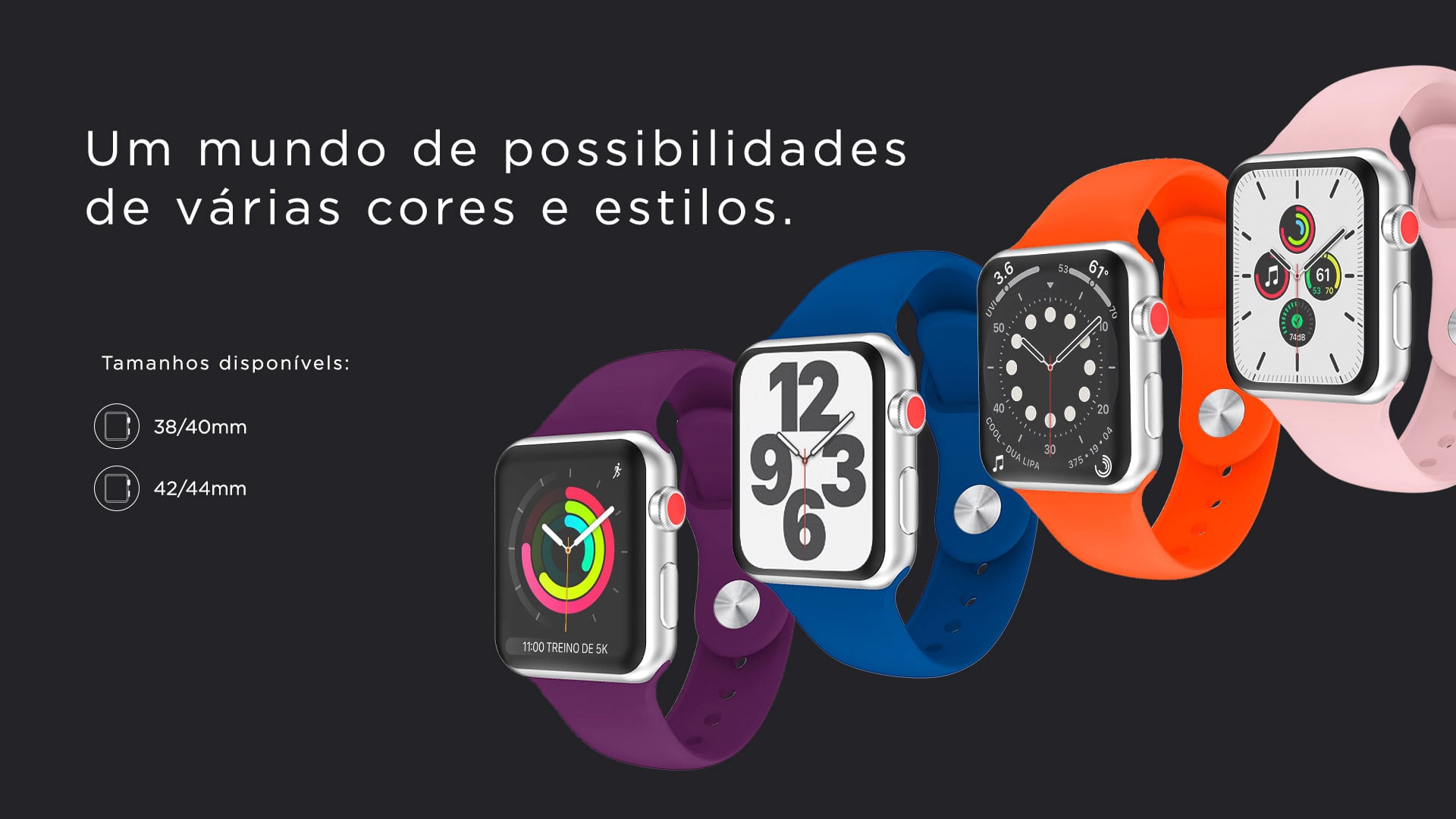 kit 5 Pulseiras Para Apple Watch 42/44mm Silicone | Gt